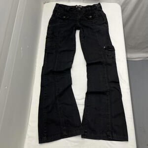 Garage grunge emo black low rise flared multi pockets cargo pants Size 1